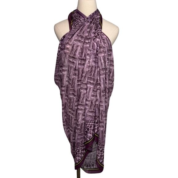 19v69 Italia extra large scarf wrap pareo sarong snake print purple 34 x 76" - Picture 4 of 7